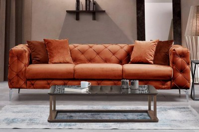 Dizajnová 3-miestna sedačka Rococo 237 cm oranžová