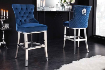 Dizajnová barová stolička Queen Levia hlava kráľovská modrá
