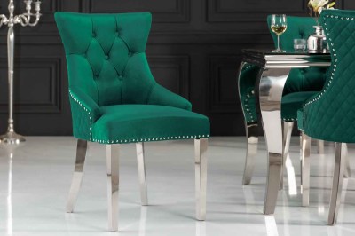 Dizajnová stolička Queen Levia hlava smaragdovo-zelený zamat