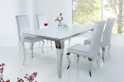 Jedálenský stôl Rococo 180 cm biela / strieborná 